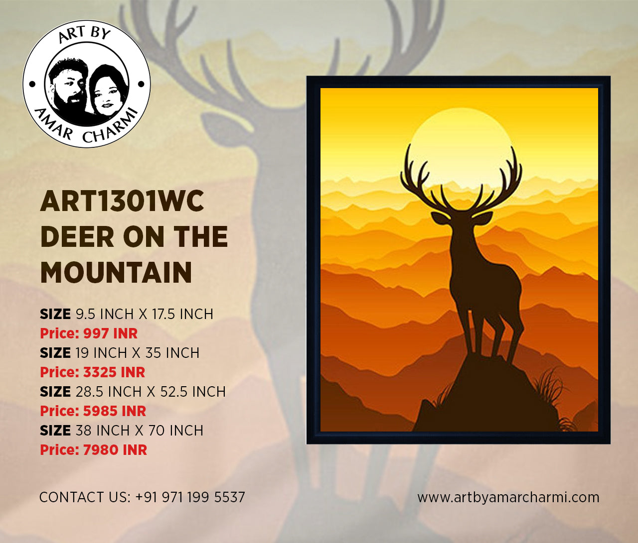 ART1301WC  DEER ON THE MOUNTAIN