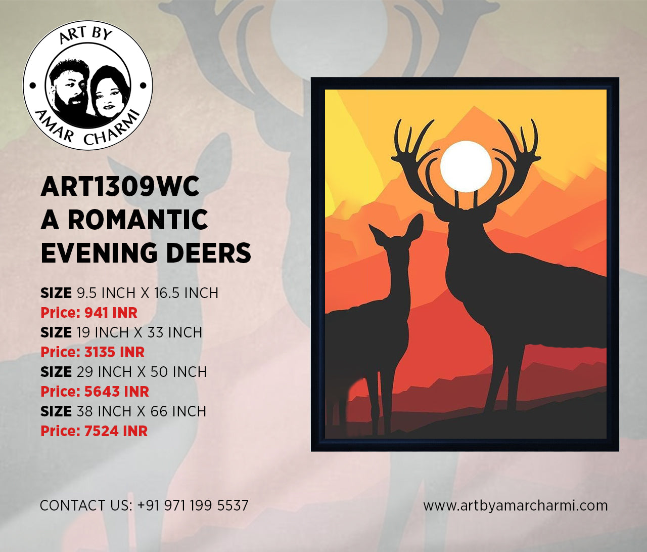 ART1309WC  A ROMANTIC  EVENING DEERS